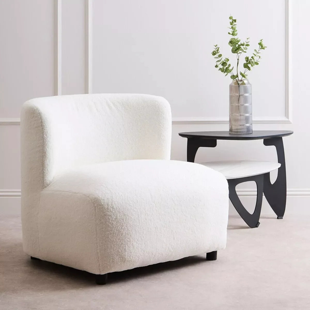 Montreal Boucle Effect Armless Lounge Chair -  Ivory