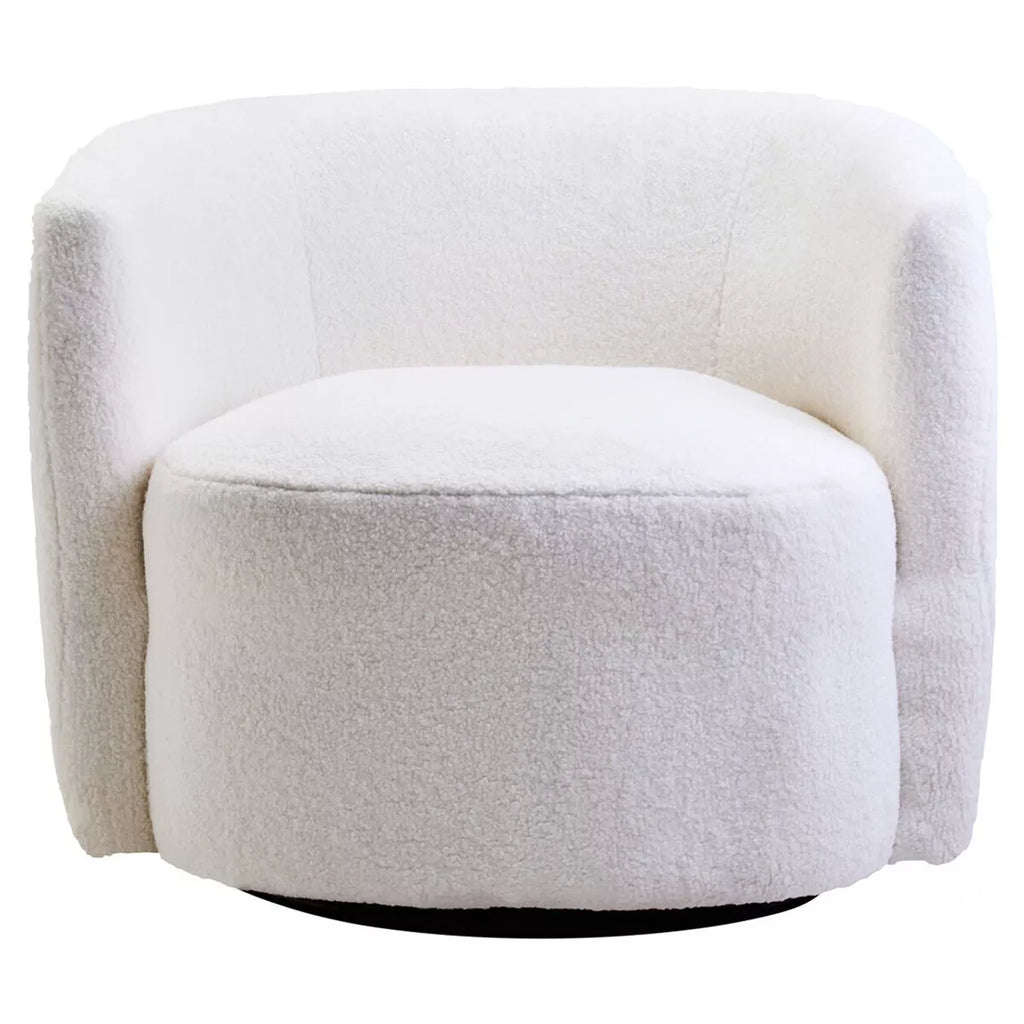 Montreal Boucle Effect Swivel Base Curved Lounge Chair - Ivory
