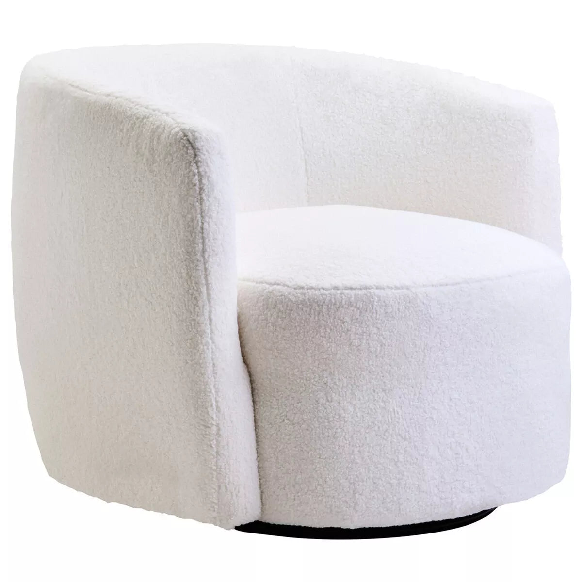 Montreal Boucle Effect Swivel Base Curved Lounge Chair - Ivory