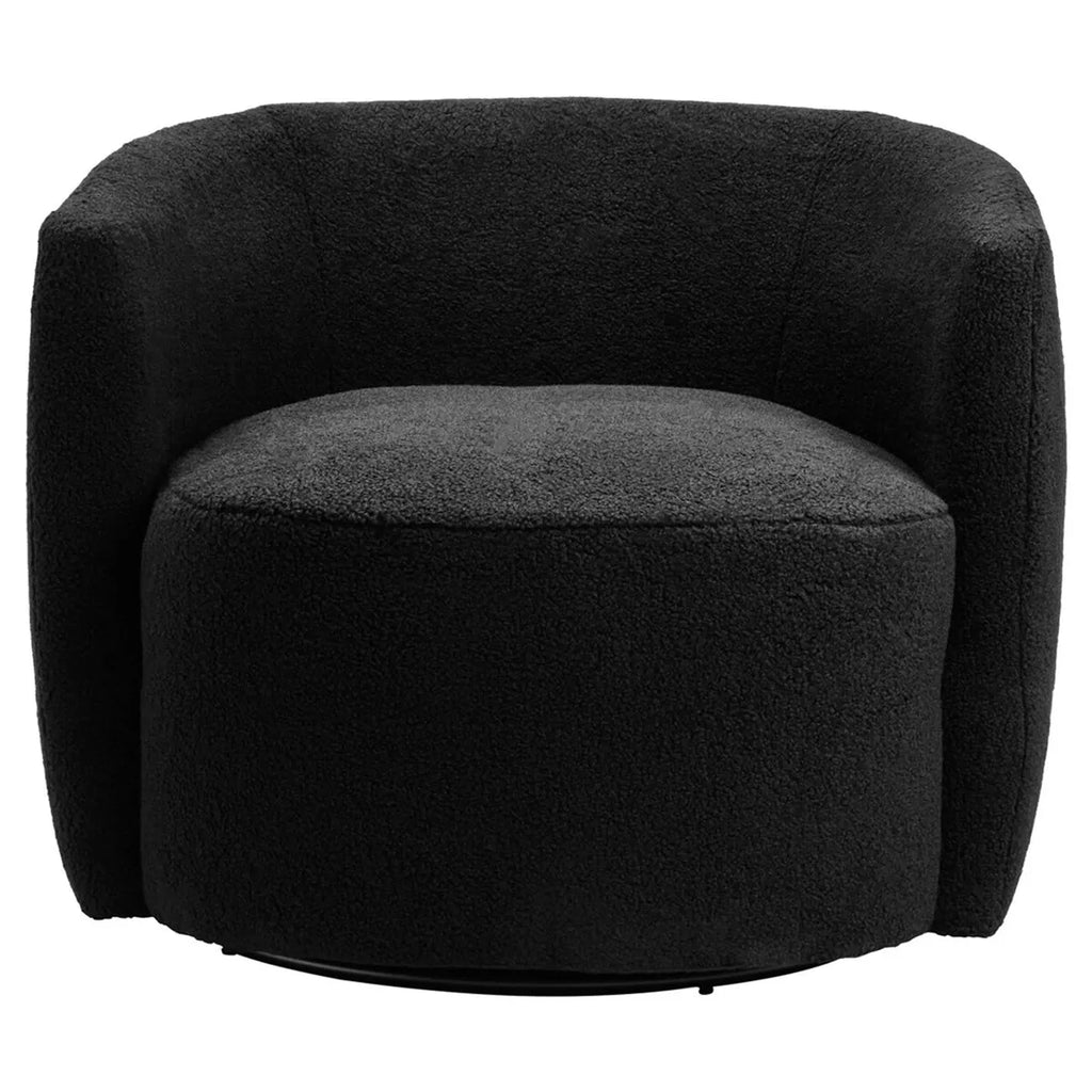 Montreal Boucle Effect Swivel Base Curved Lounge Chair - Black