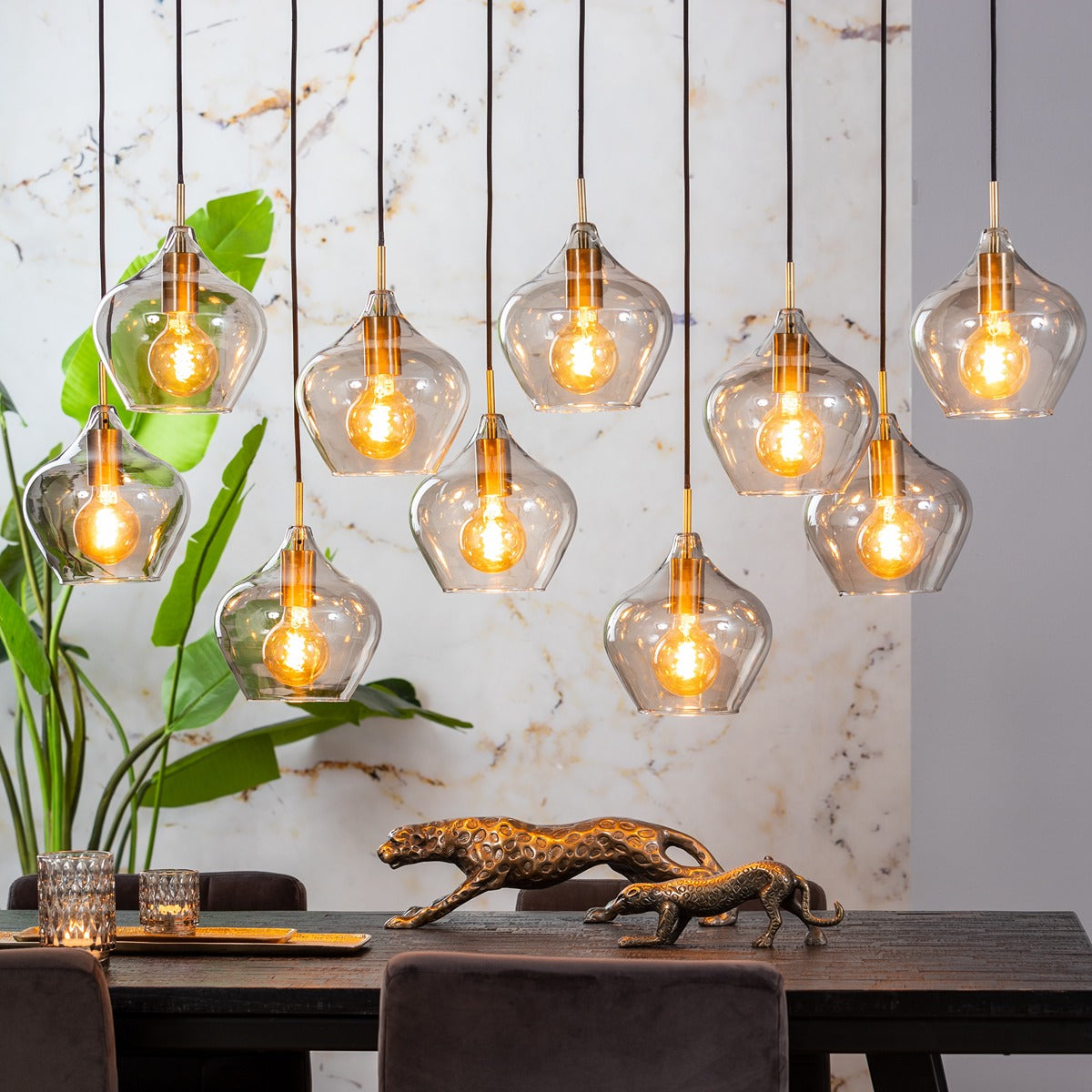 Rakel 10 Pendant Light - Antique Bronze & Smoked Glass