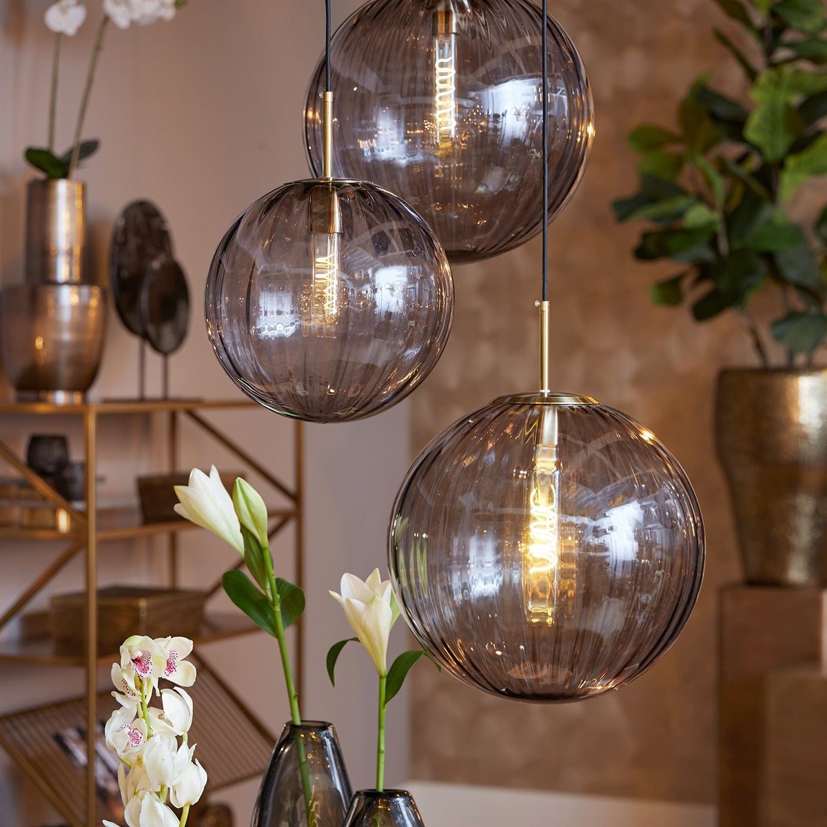 Magdala Pendant Light - Gold & Light Grey