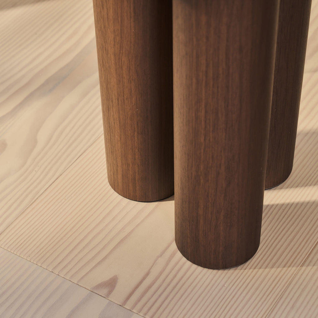 Trivium - Beige Travertine Round Dark Wood Premium Side Table