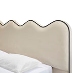 Nina Luxury Wave Contrast Piping Upholstered Bed - Cream