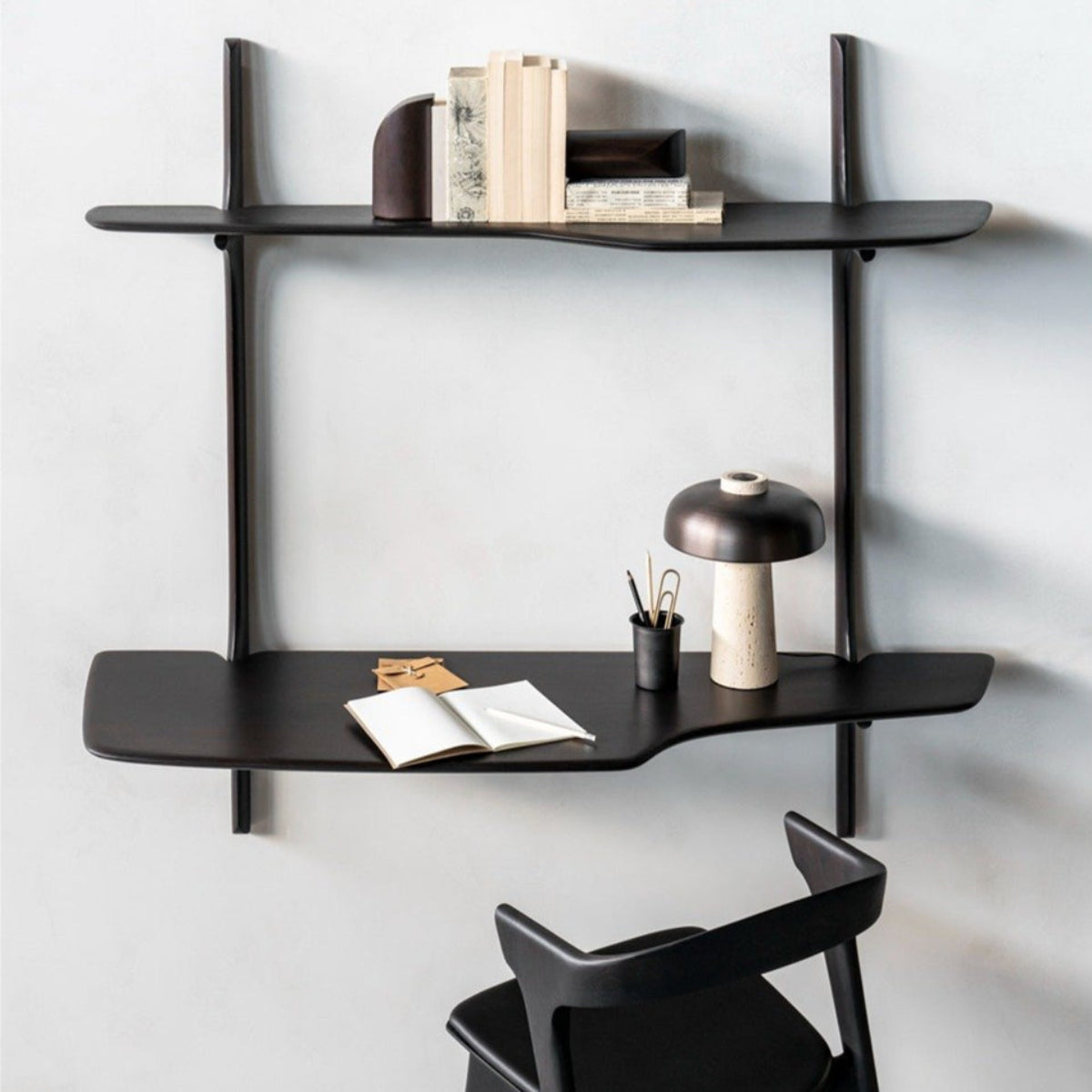 Pi Wall Mounted Desk - Dark Brown Varnished Mahogany