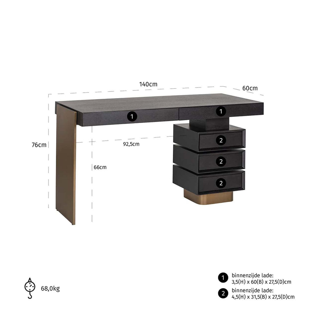 Connar 5 Drawer Desk - Charcoal