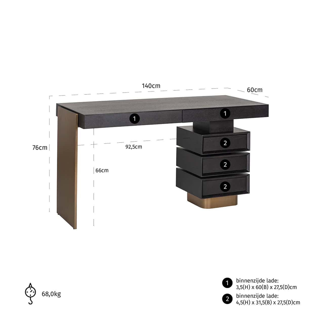 Connar 5 Drawer Desk - Charcoal