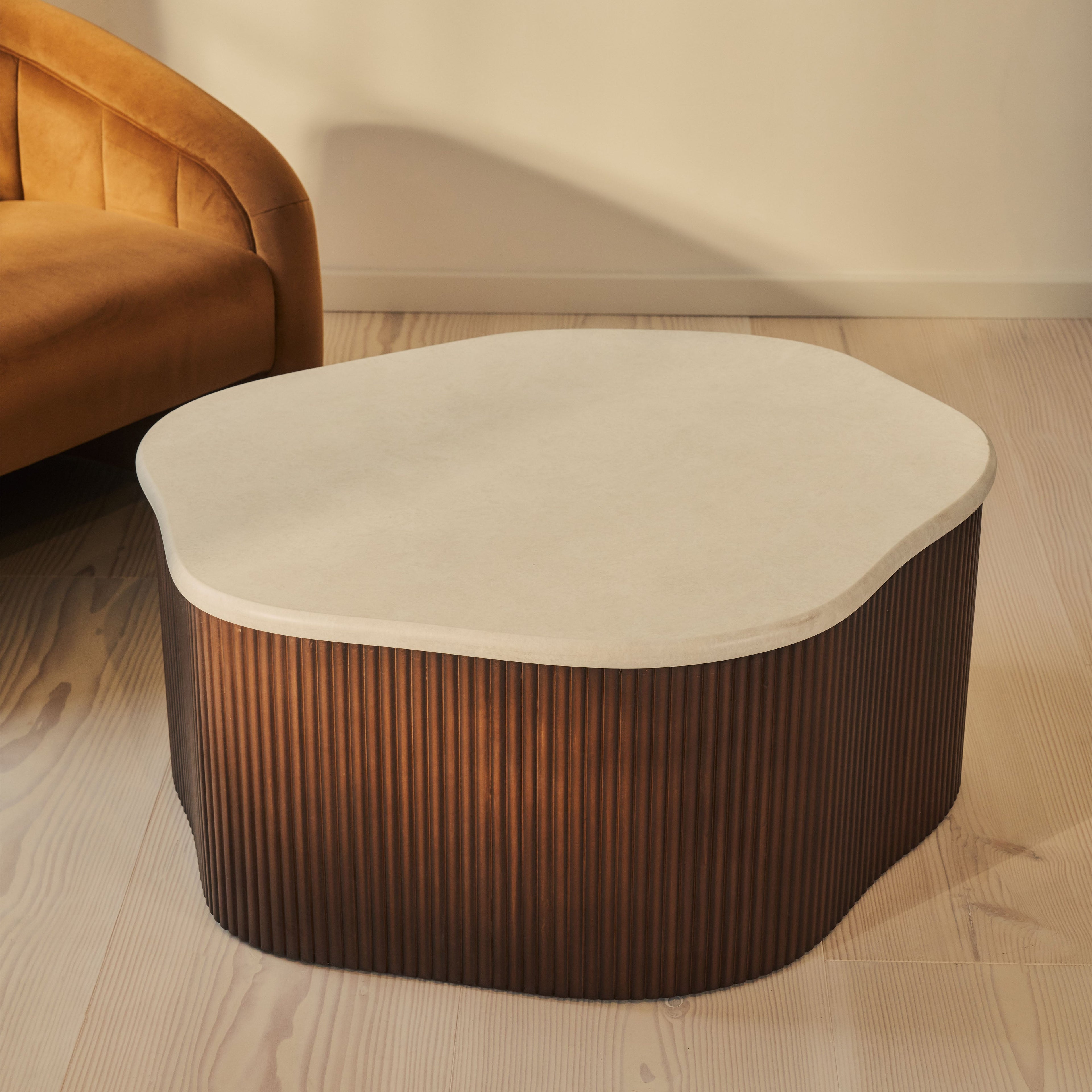 Cove - Dark Wood Ribbed Irregular Coffee Table