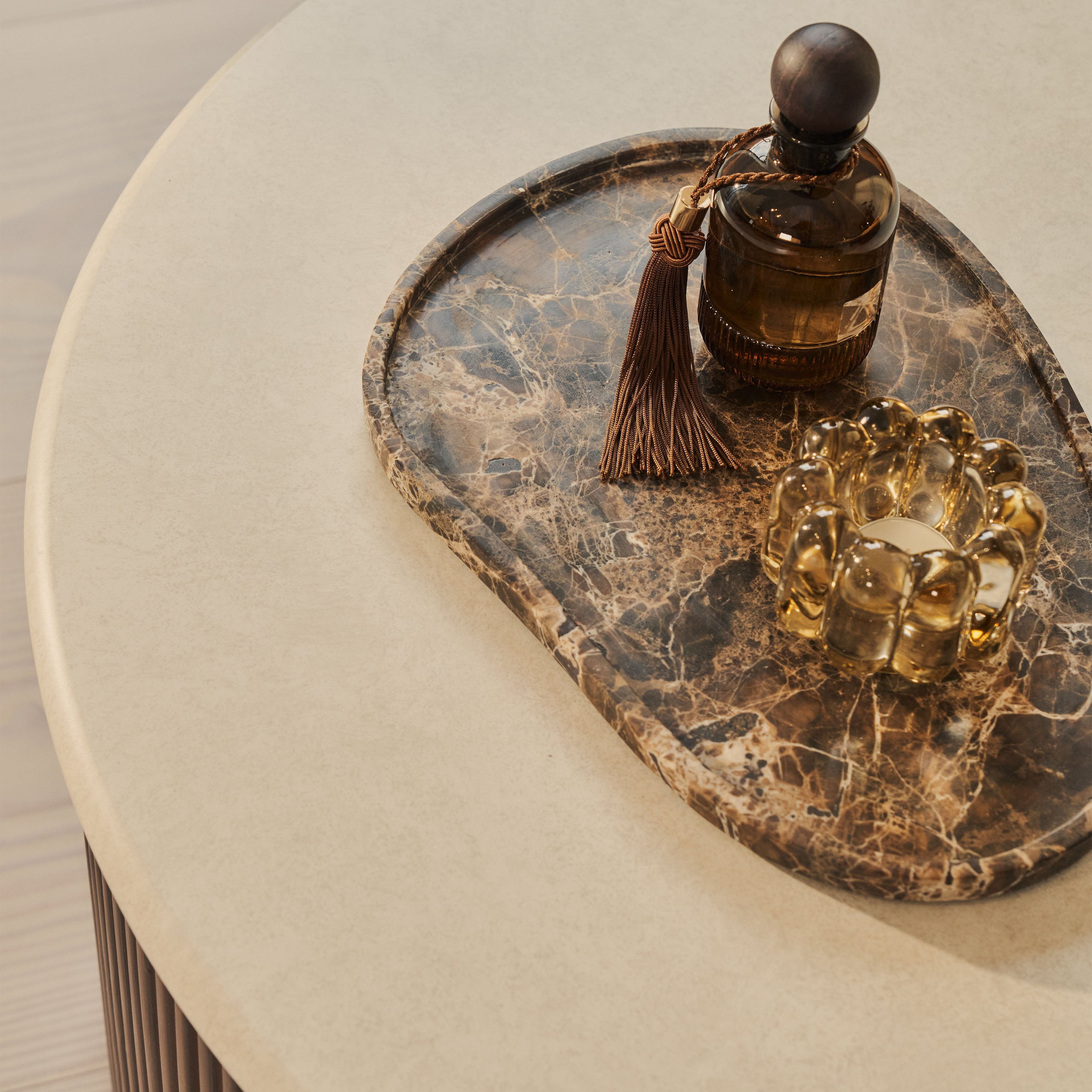 Cove - Dark Wood Ribbed Round Coffee Table