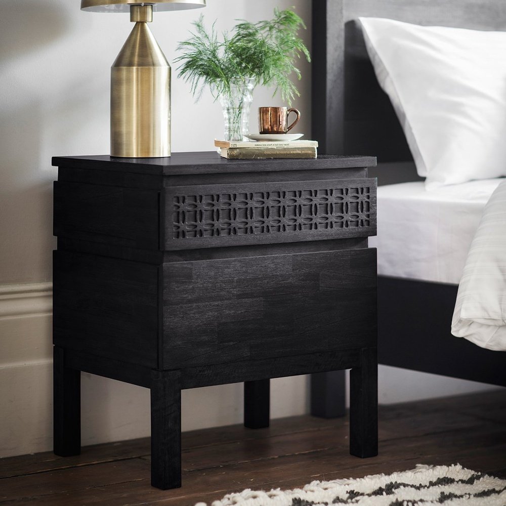 2 Drawer Boho Boutique Bedside Chest - Black
