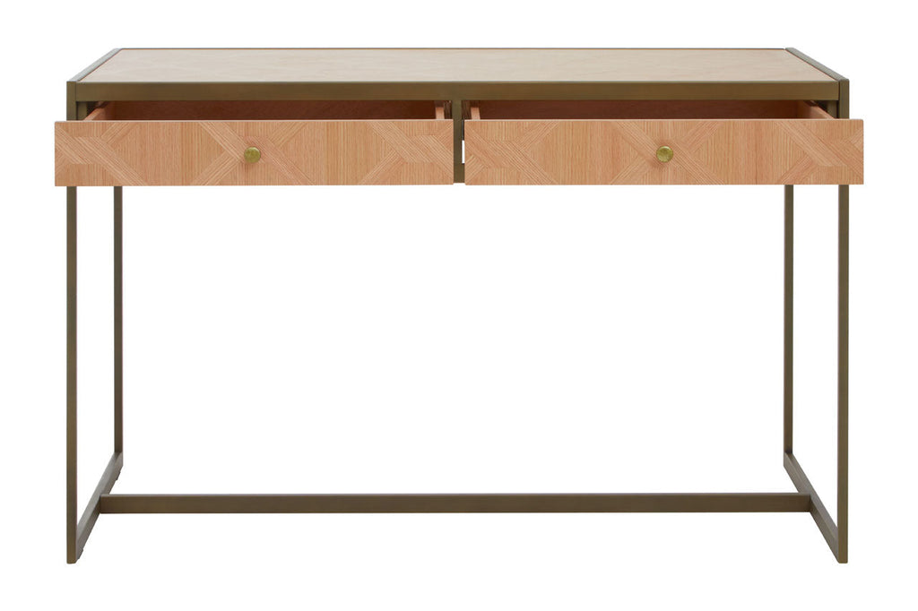 Grayson 2 Drawer Desk - Oak & Brushed Brass