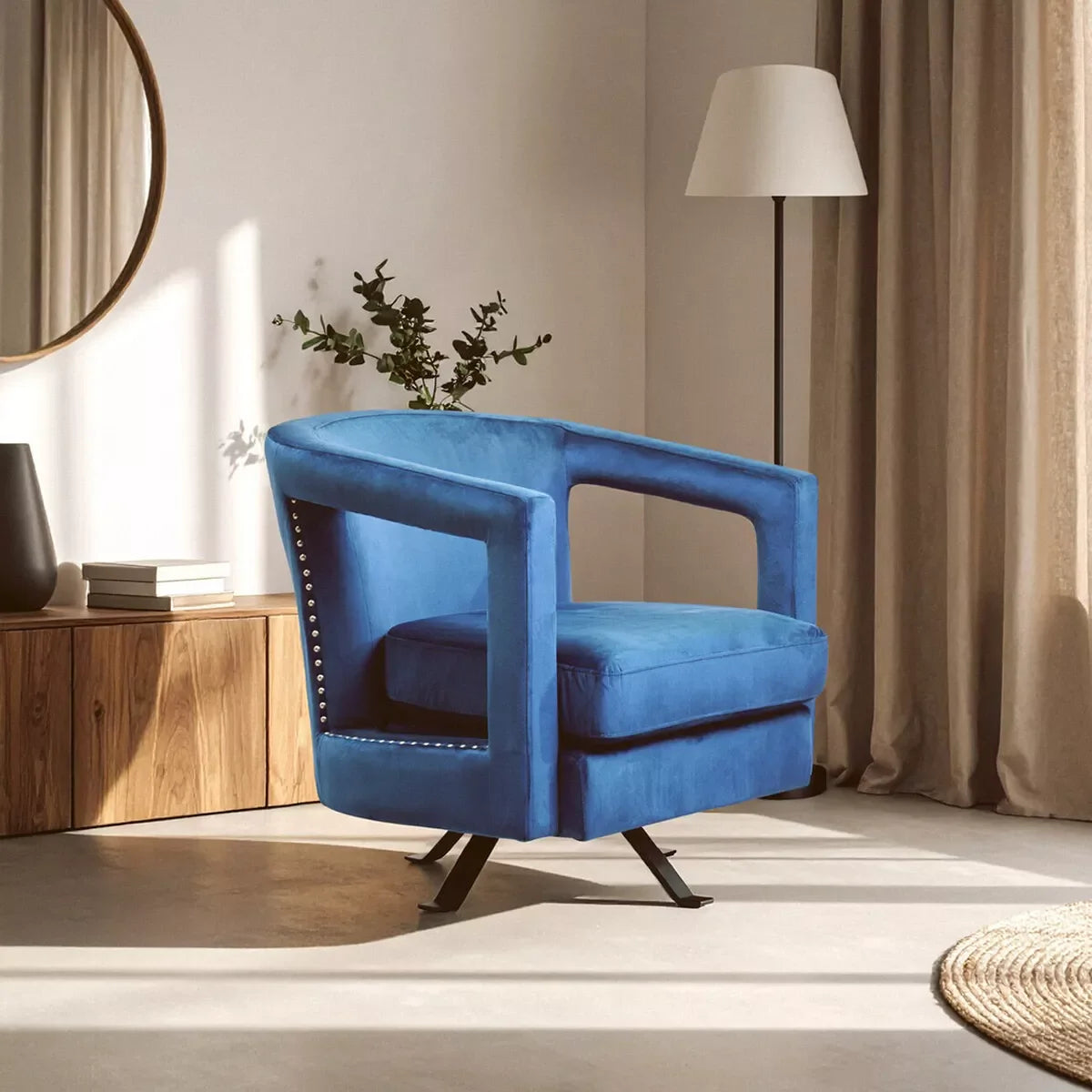 Hestia Velvet Swivel Chair - Blue