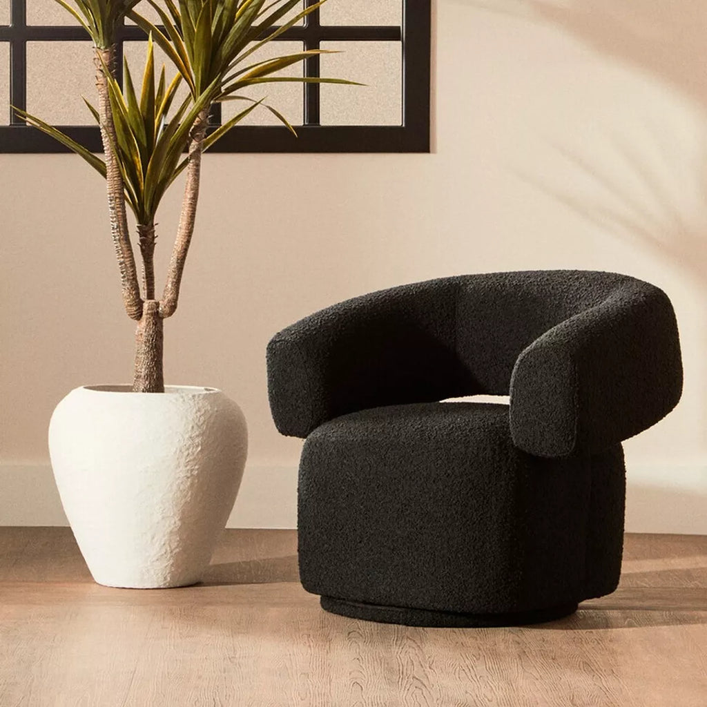 Oliveto Boucle Curved Revolving Armchair - Black