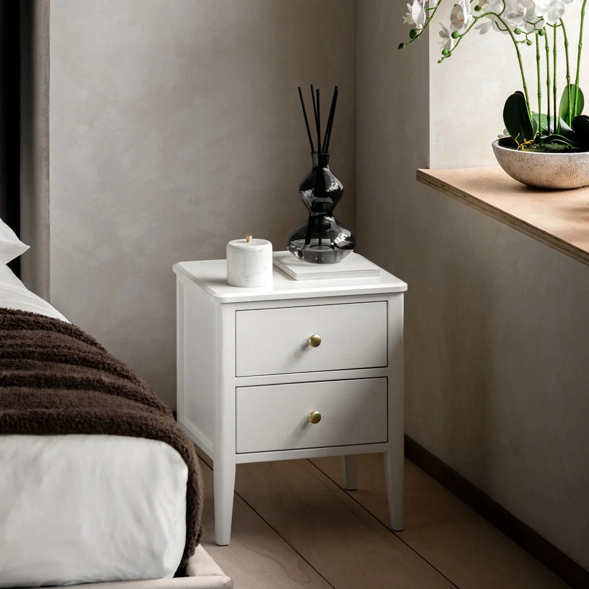 Acton 2 Drawer Bedside Table - White