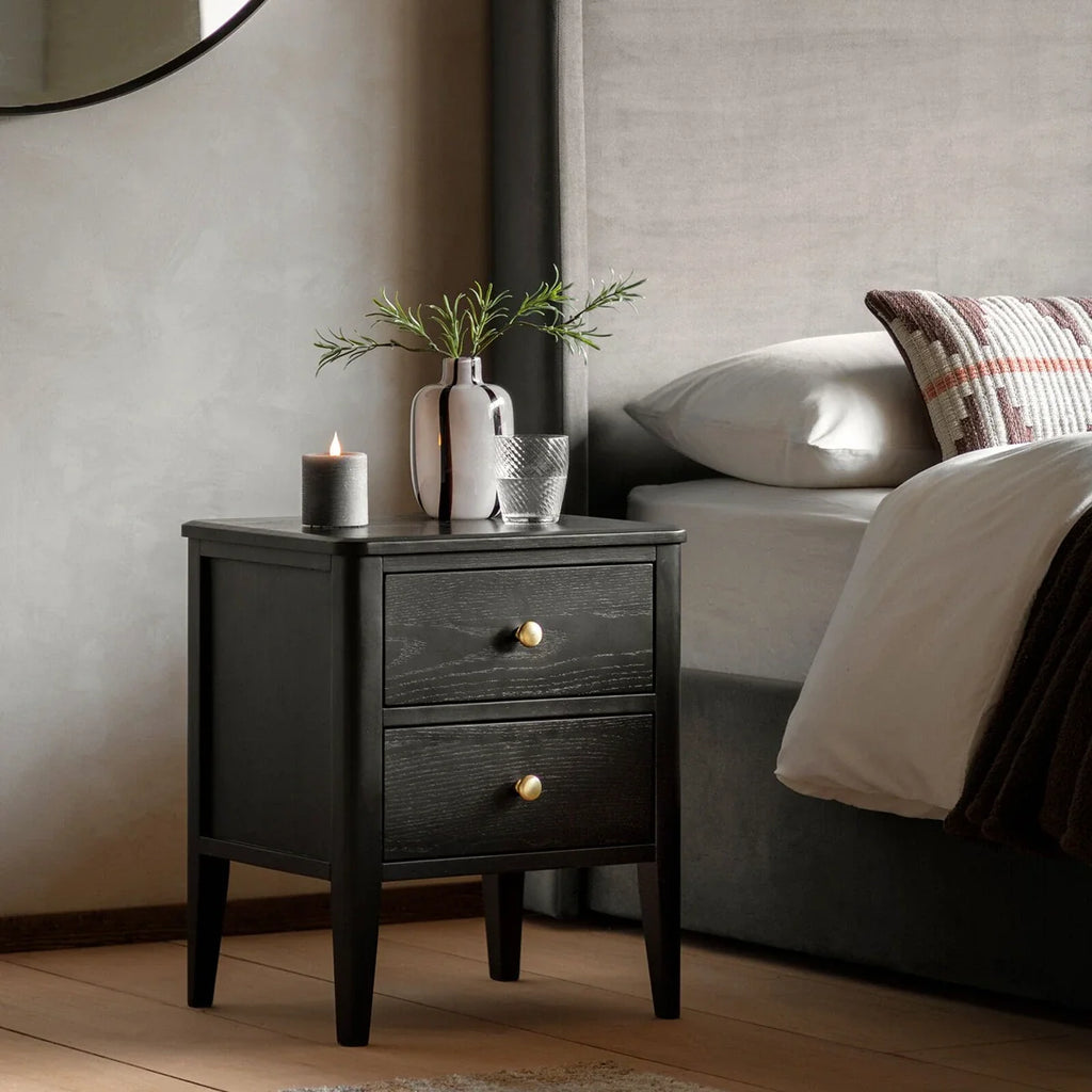 Acton 2 Drawer Bedside Table - Black