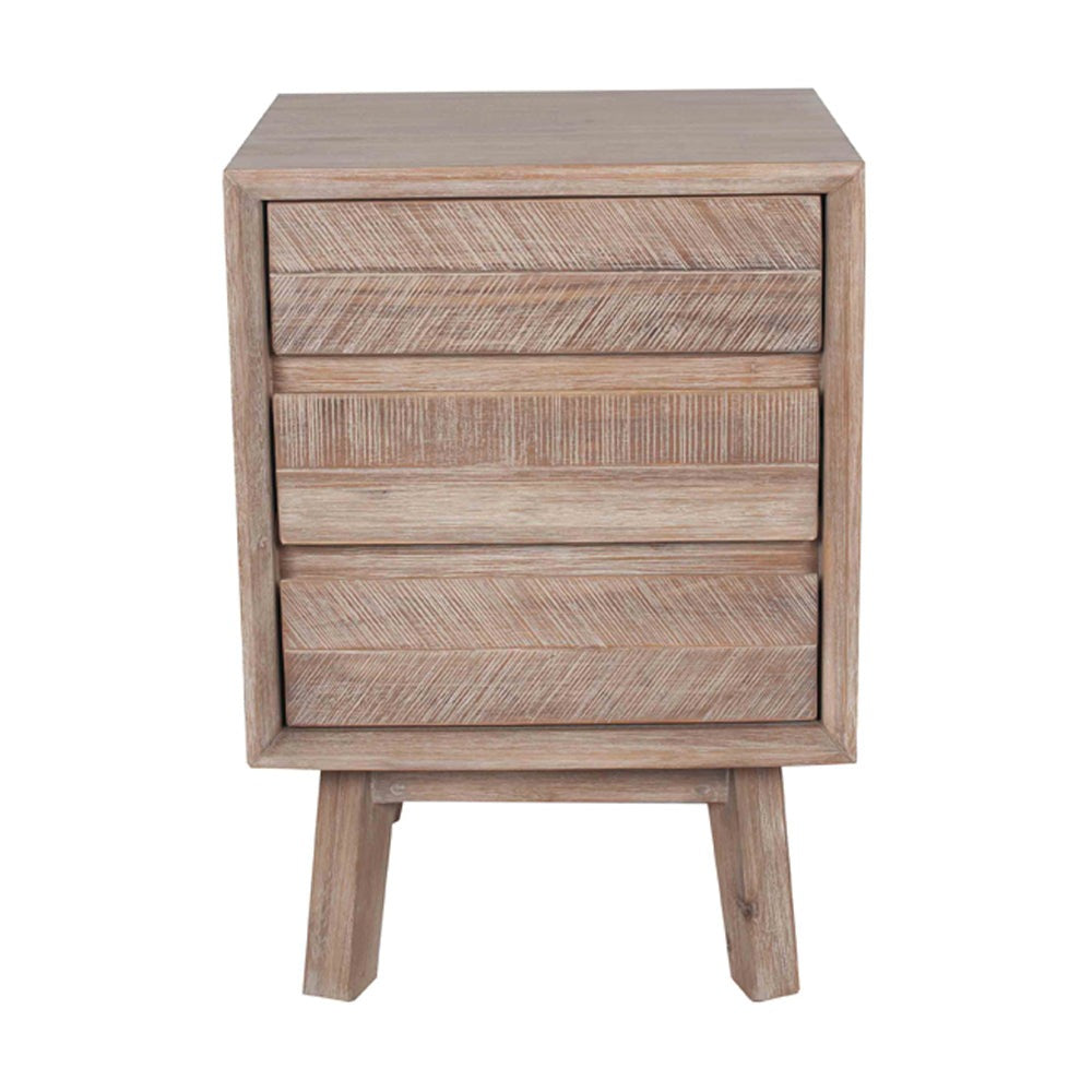 Melville Acacia Wood 3 Drawer Bedside Unit - Sand Wash