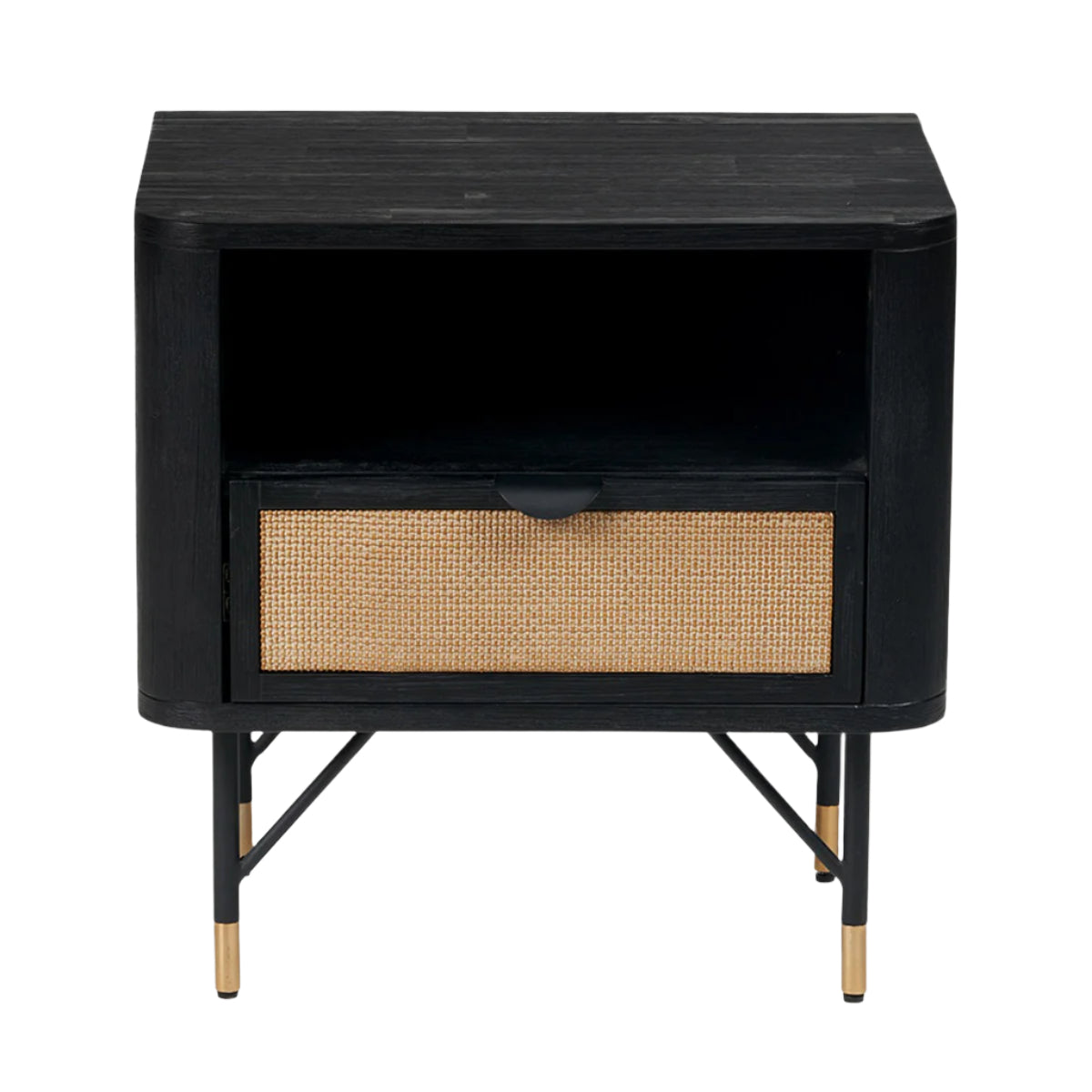 Fora Shelving Unit - Black Acacia Wood & Natural Rattan