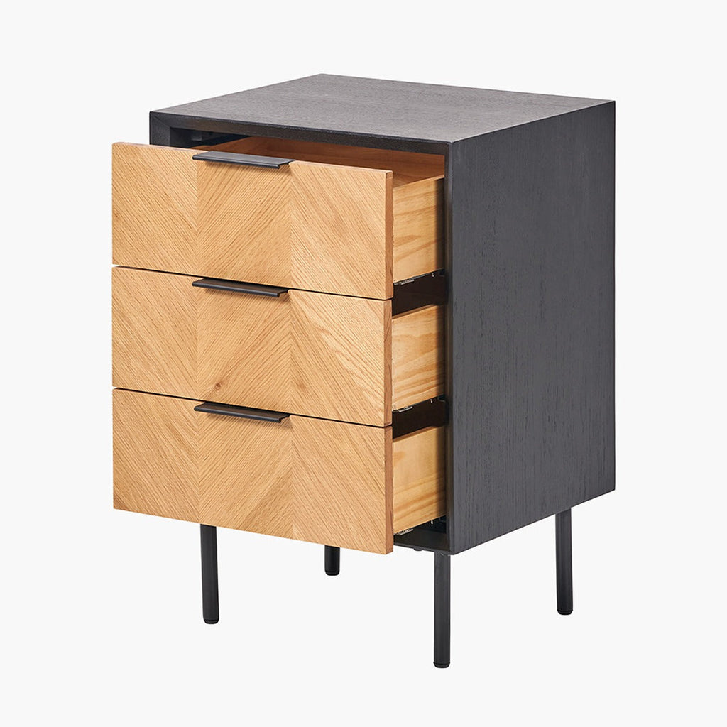 Haro Chest of Drawers - Black & Natural Chevron Oak & Pine Wood