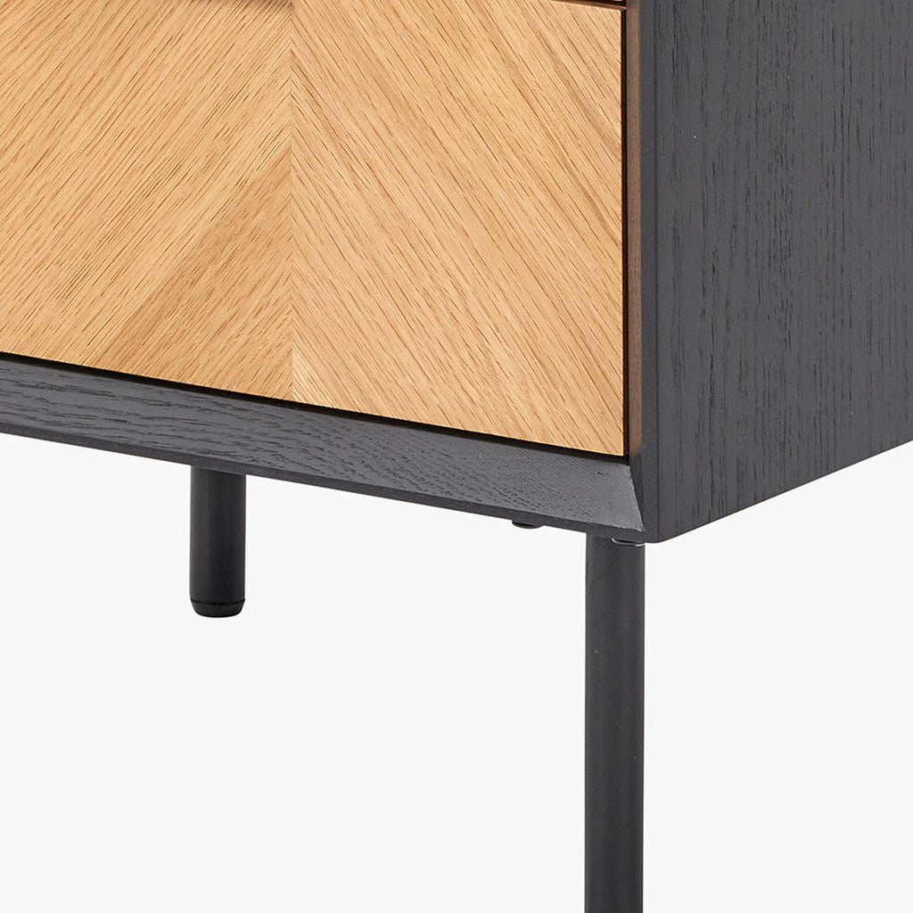 Haro Chest of Drawers - Black & Natural Chevron Oak & Pine Wood