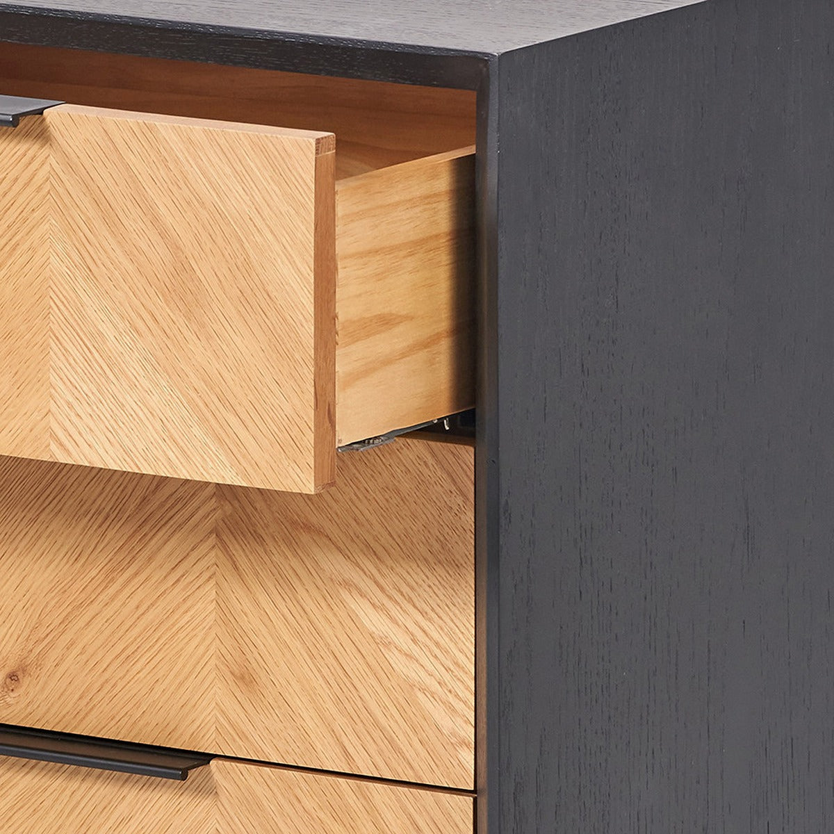 Haro Chest of Drawers - Black & Natural Chevron Oak & Pine Wood