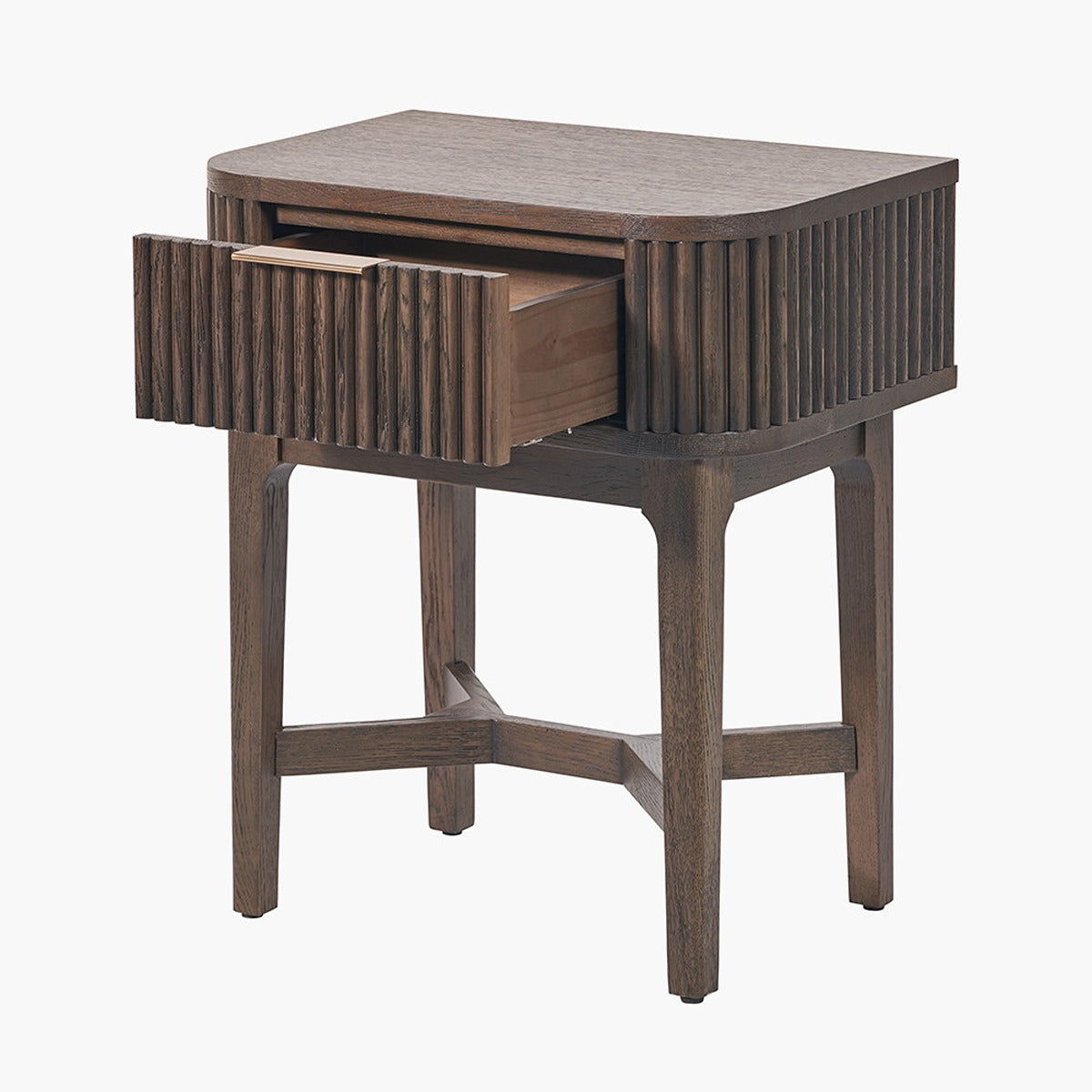 Raye Bedside Table - Dark Brown Ribbed Oak & Pine Wood