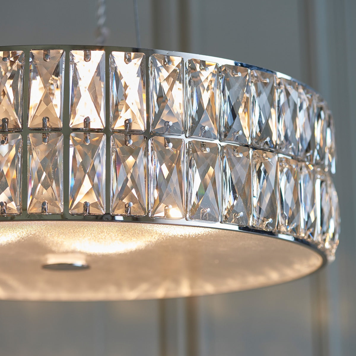 Verina Round Crystal Pendant Light - Chrome