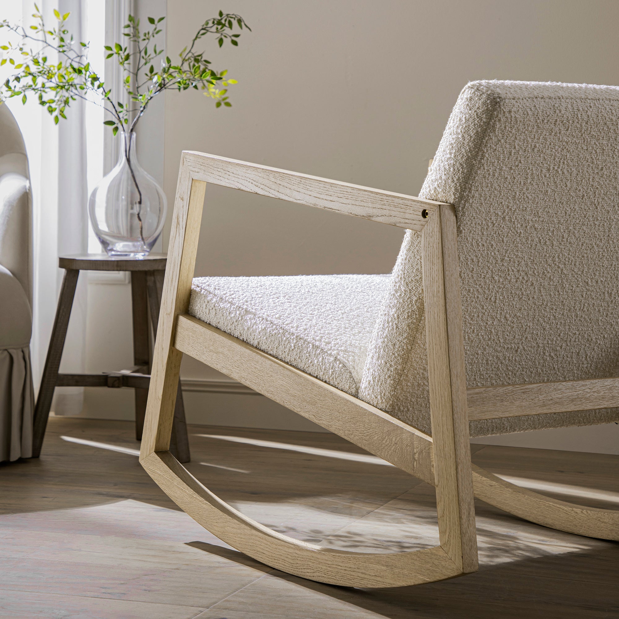 Fyne Ecru Boucle Rocking Natural Oak Armchair