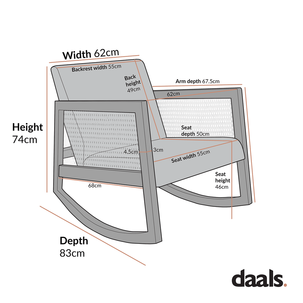 Fyne Tan Faux Leather Rocking Light Walnut Armchair with Rattan Armrests