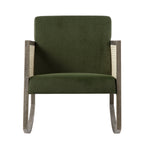 Fyne Moss Green Velvet Rocking Weathered Oak Armchair with Rattan Armrests