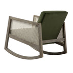 Fyne Moss Green Velvet Rocking Weathered Oak Armchair with Rattan Armrests