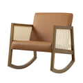 Fyne Tan Faux Leather Rocking Light Walnut Armchair with Rattan Armrests