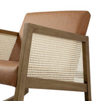 Fyne Tan Faux Leather Rocking Light Walnut Armchair with Rattan Armrests