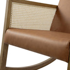 Fyne Tan Faux Leather Rocking Light Walnut Armchair with Rattan Armrests