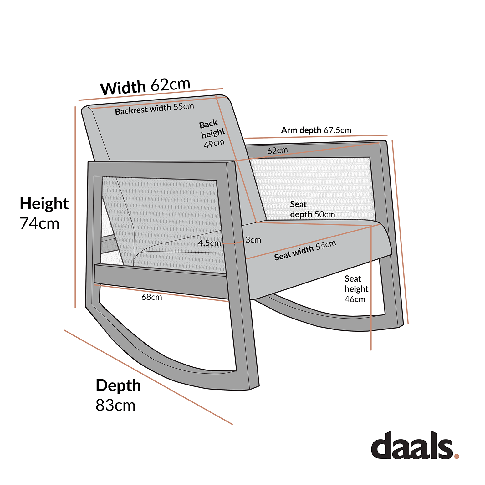 Fyne Moss Green Velvet Rocking Weathered Oak Armchair with Rattan Armrests