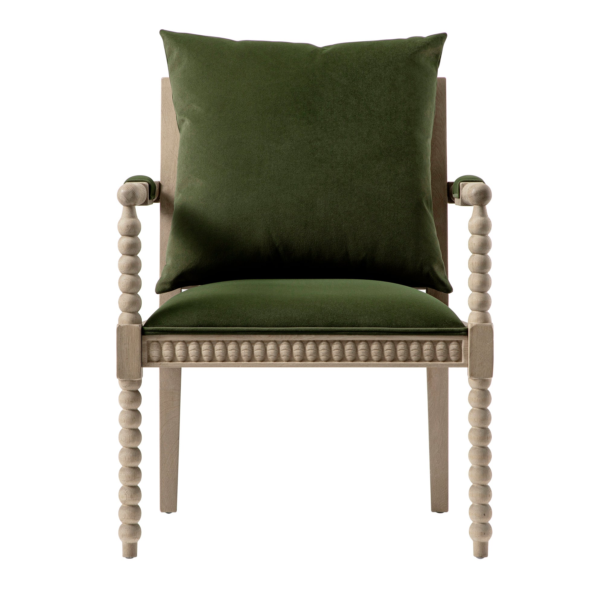 Hemingford Moss Green Velvet Bobbin Washed Oak Armchair