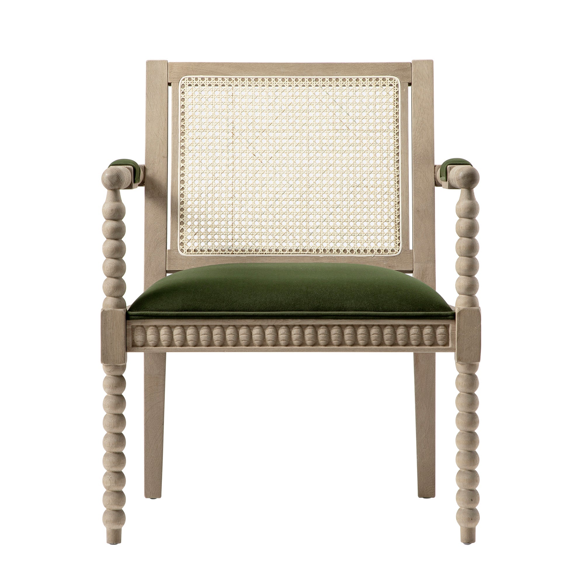 Hemingford Moss Green Velvet Bobbin Washed Oak Armchair