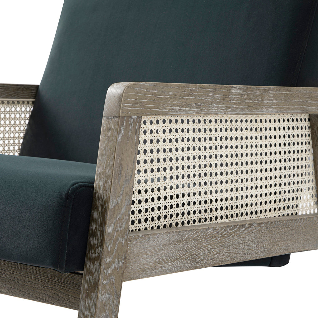 Fyne Aegean Blue Velvet Weathered Oak Frame Rattan Armchair