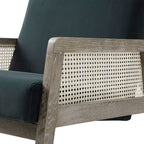 Fyne Aegean Blue Velvet Weathered Oak Frame Rattan Armchair