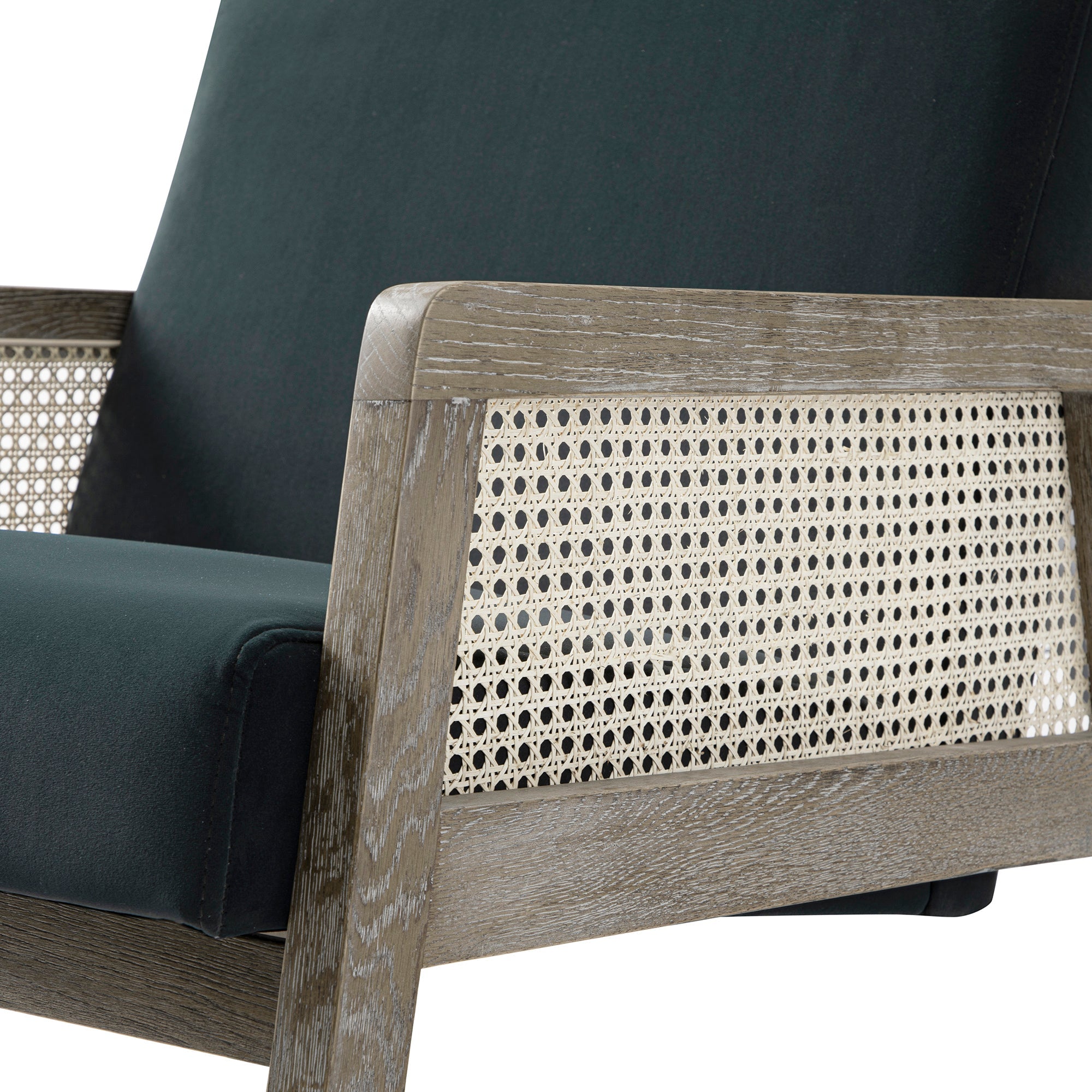 Fyne Aegean Blue Velvet Weathered Oak Frame Rattan Armchair