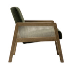 Fyne Moss Green Velvet Light Walnut Frame Rattan Armchair