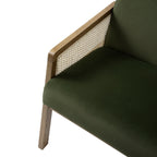 Fyne Moss Green Velvet Light Walnut Frame Rattan Armchair