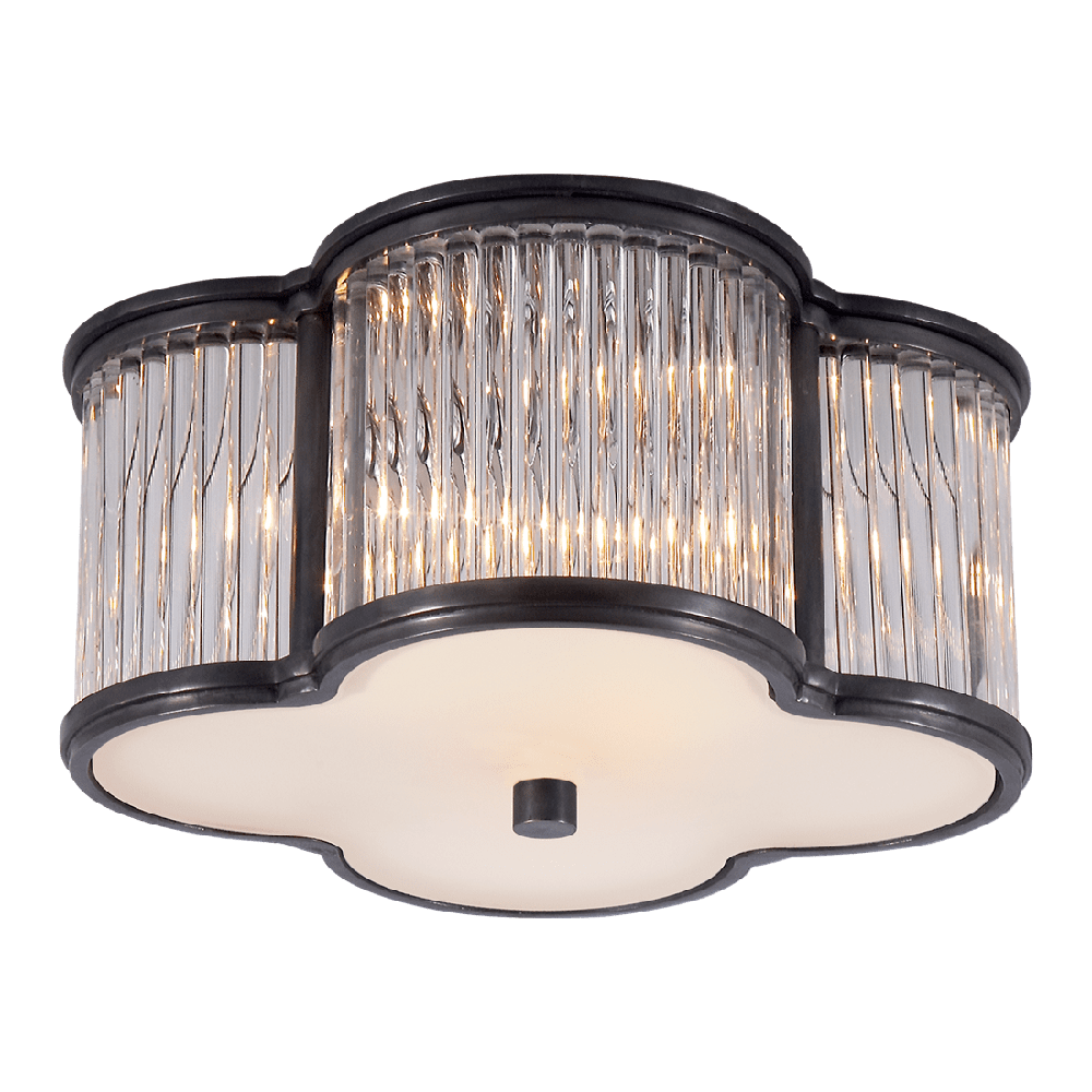 Basil Small Flush Mount - Gun Metal & Clear Glass Rods with Frosted Glass