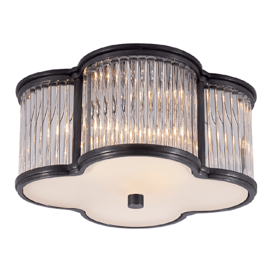 Basil Small Flush Mount - Gun Metal & Clear Glass Rods with Frosted Glass