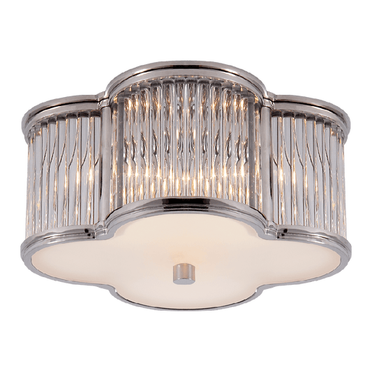 Basil Small Flush Mount - Polished Nickel & Clear Glass Rods with Frosted Glass