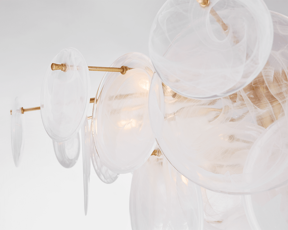 Loire Large Chandelier - Gild with White Strie Glass