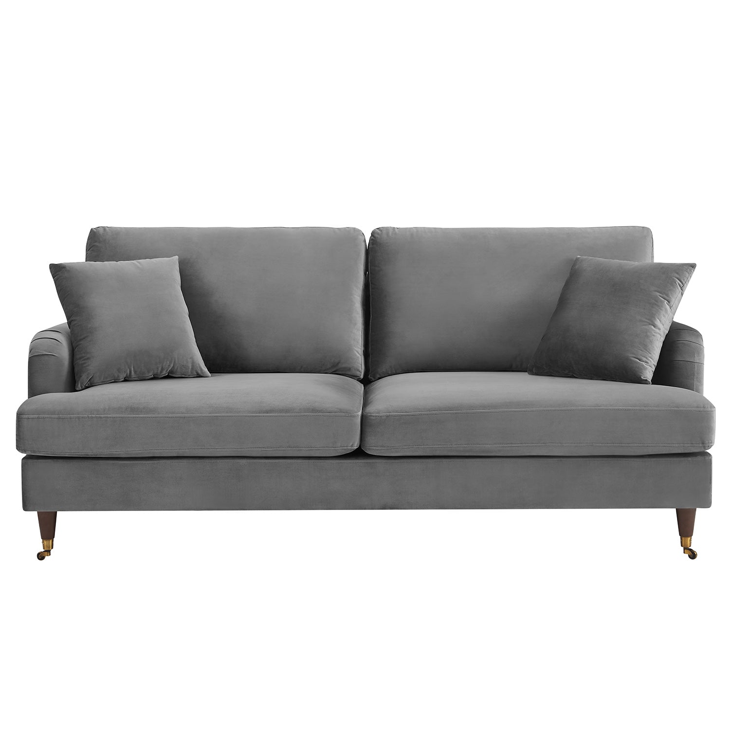 Brigette 3 Seater Grey Velvet Sofa with Antique Brass Castor Legs