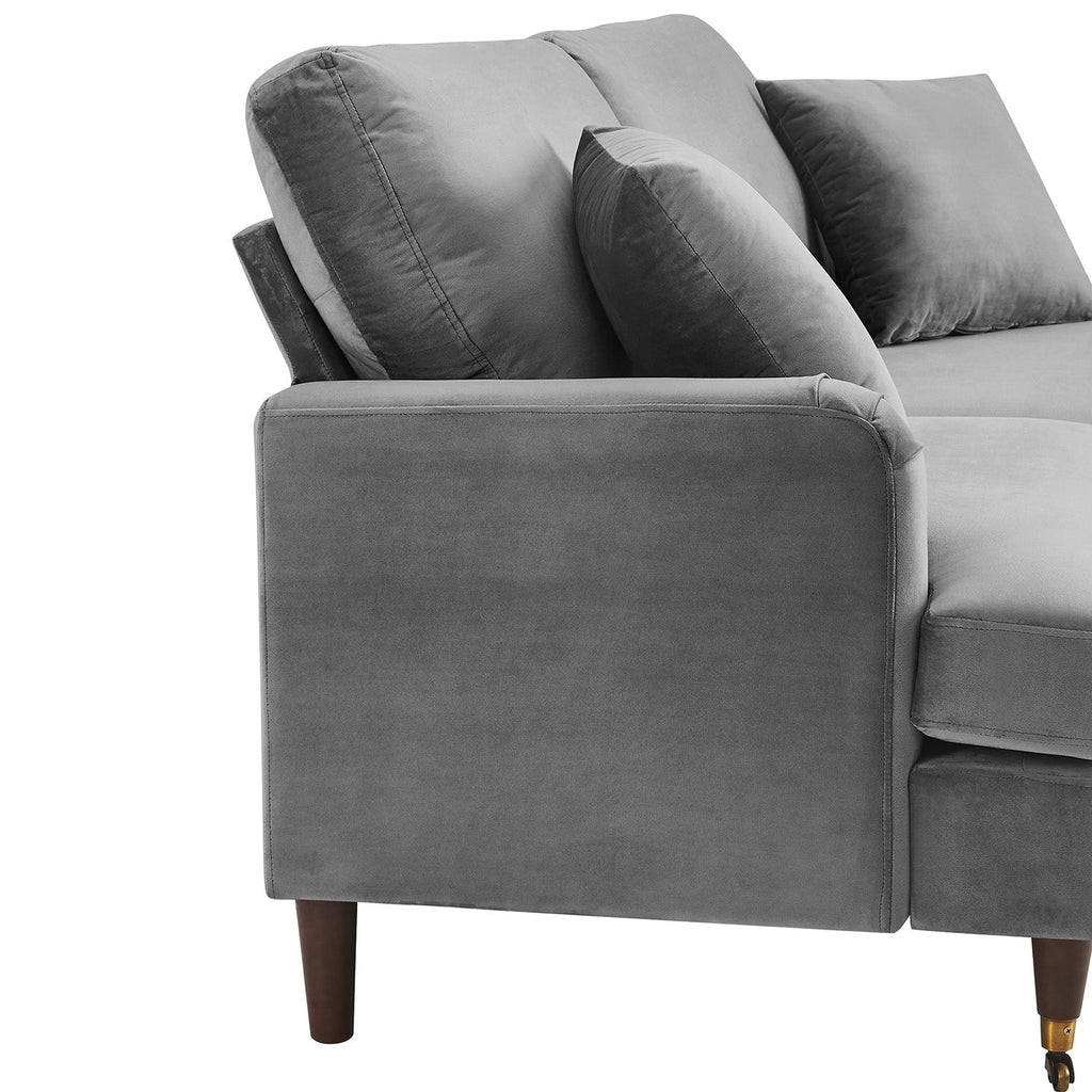 Brigette 3 Seater Grey Velvet Sofa with Antique Brass Castor Legs