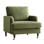 Brigette Olive Green Velvet Armchair with Antique Brass Castor Legs