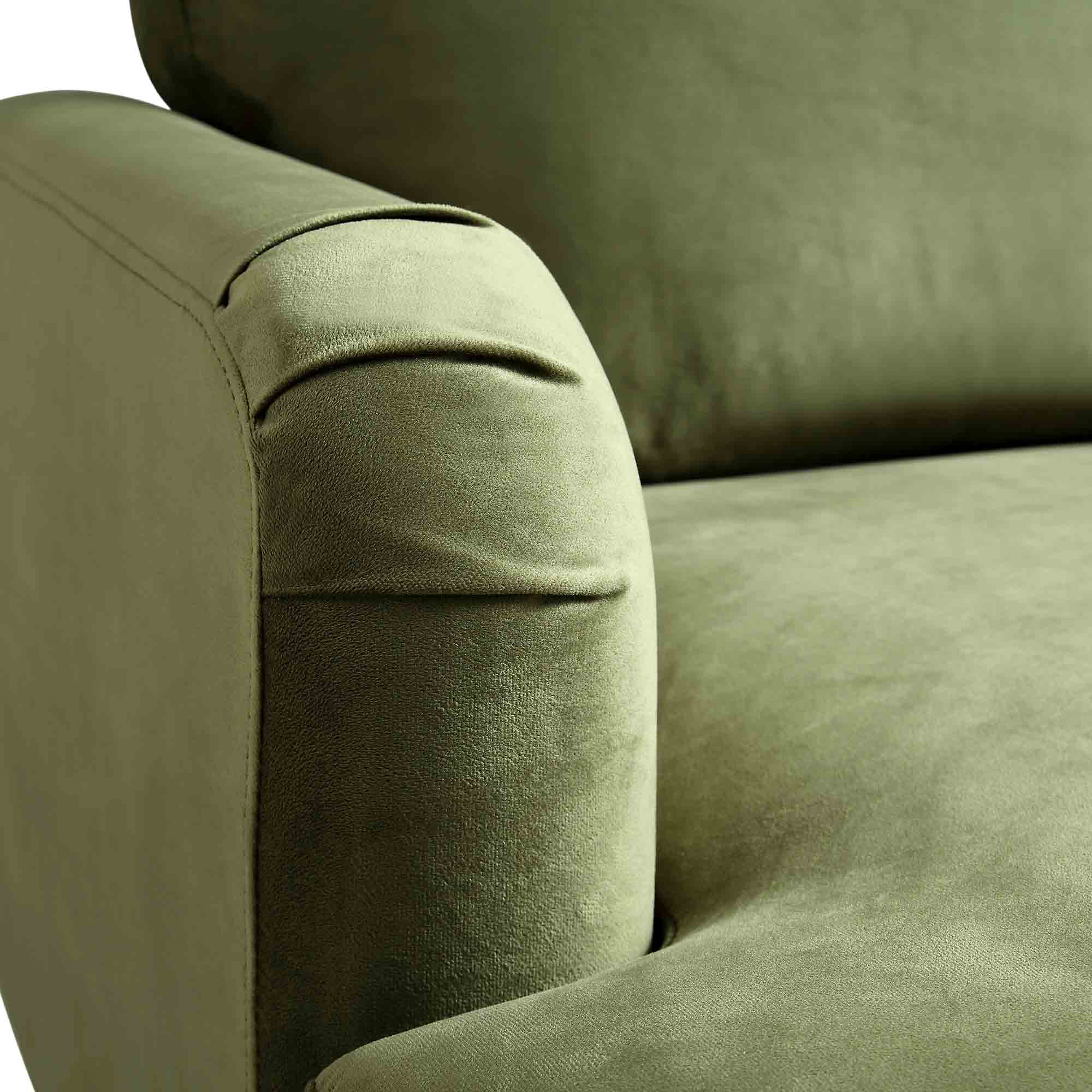 Brigette Olive Green Velvet Armchair with Antique Brass Castor Legs