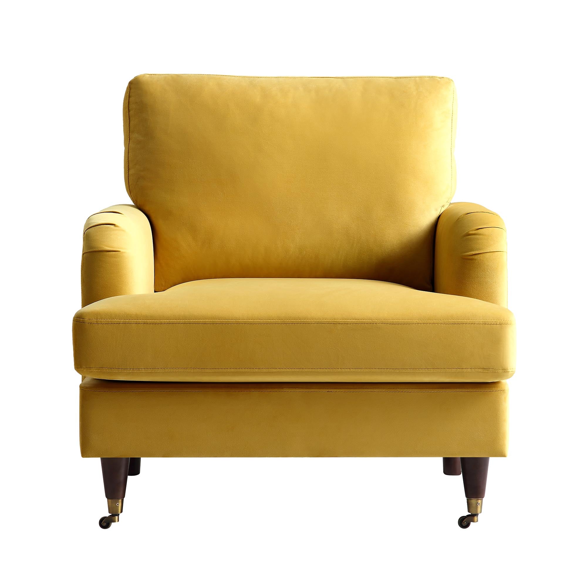Brigette Mustard Velvet Armchair with Antique Brass Castor Legs